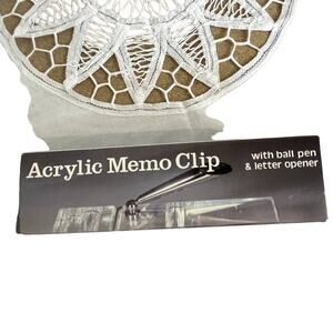 Acrylic Memo Clip in BOX with ball point pen and letter opener